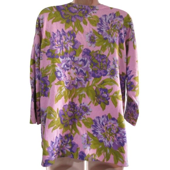 Purple Pink Green Floral Cardigan Womans 1X Issac Mizrahi Live NWOT - Picture 2 of 16